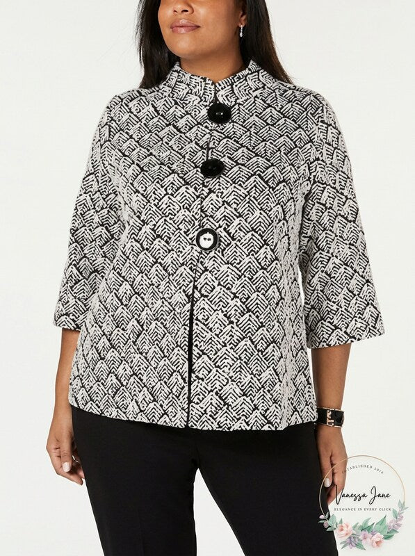 Jm Collection Plus Size Foil-Print Jacket Size 1X