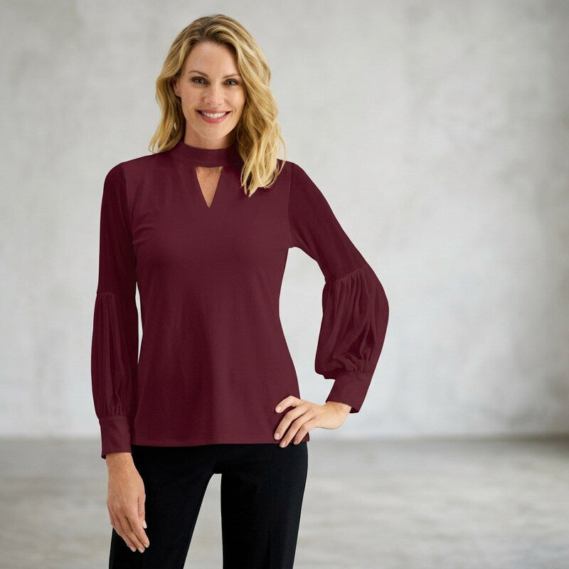 Jm Collection Sheer-Sleeve Top,Size XL