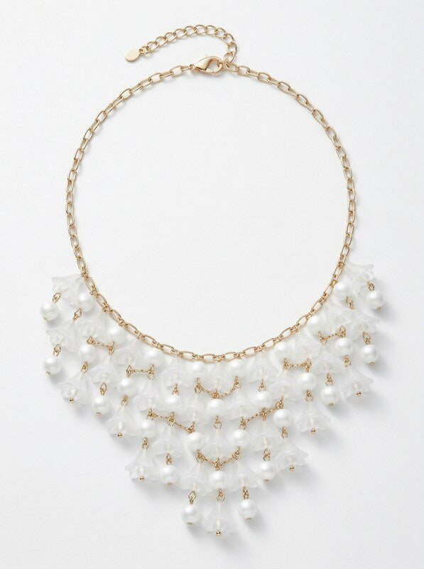 Inc Gold-Tone Bead and Imitation Pearl Shaky Flower  Necklace