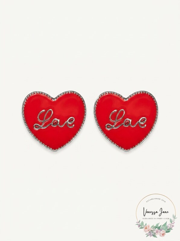 Holiday Lane Silver-Tone Love Heart Stud Earrings,  Red