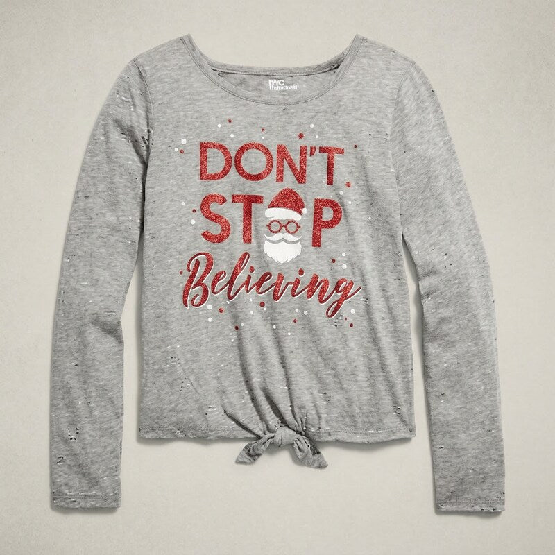 Epic Threads Big Girls Believing-Print T-Shirt, Gray Size Small