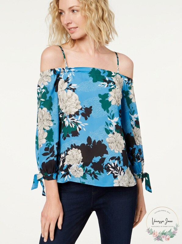 I-N-C Womens Floral Off The Shoulder Blouse