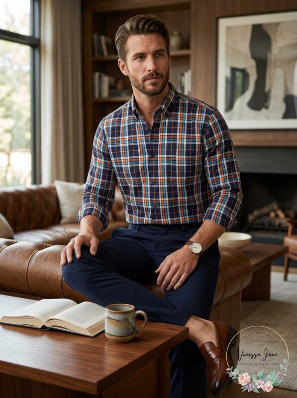 Club Room Mens Stretch Plaid Shirt, Size Large