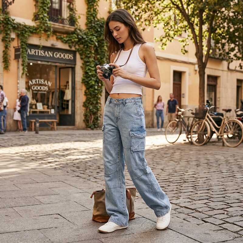Rag and Bone Nora High Rise Wide Leg Cargo Jeans in Lakeside, Size 30