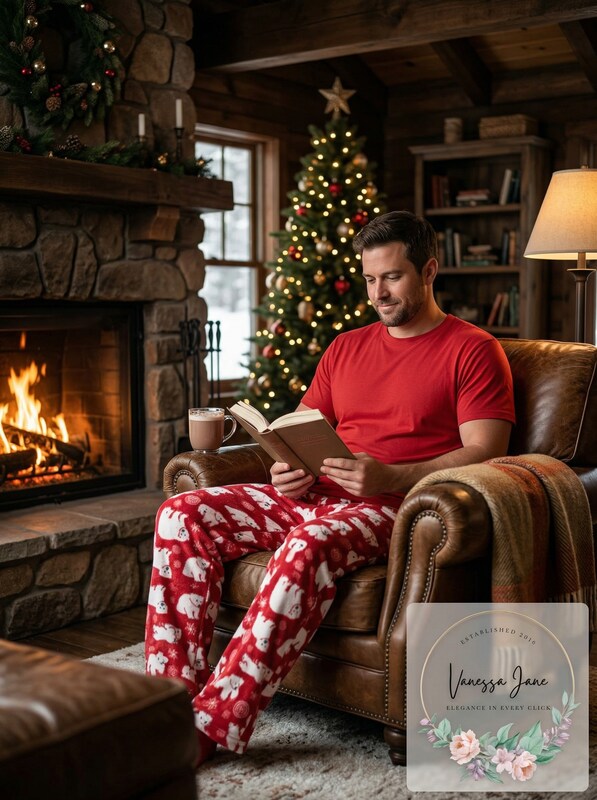 Karen Neuburger Men's Holiday PJ Set Bear Flakes, Red/ Large