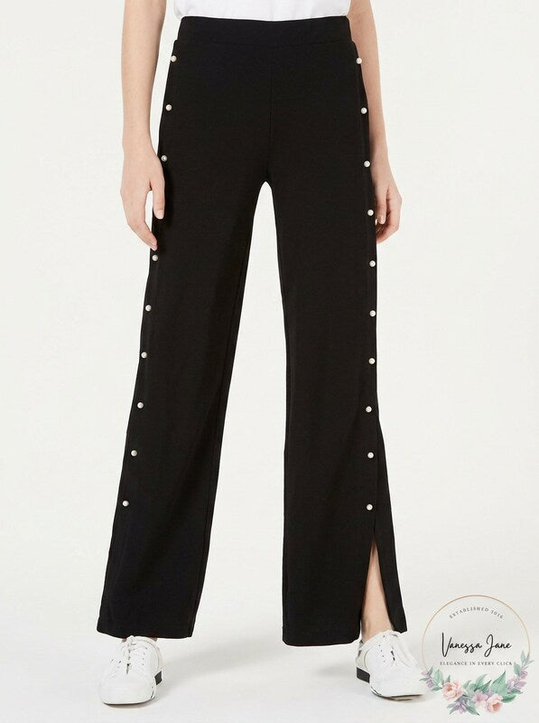 Almost Famous Juniors Faux Pearl-Trimmed Wide-Leg Pants, Size XS