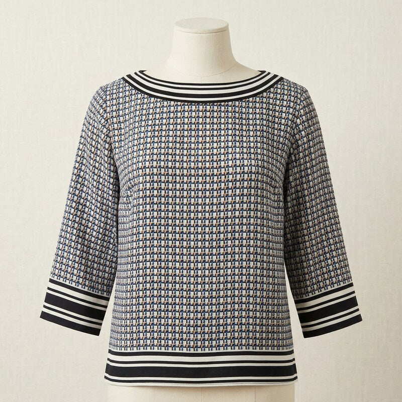 NY Collection Printed Tunic 3/4 Sleeve , Size Petite Medium Bicolor