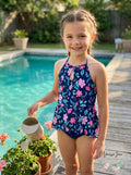 Summer Crush Big Girls Floral-Print Tankini Top Navy, Size 8