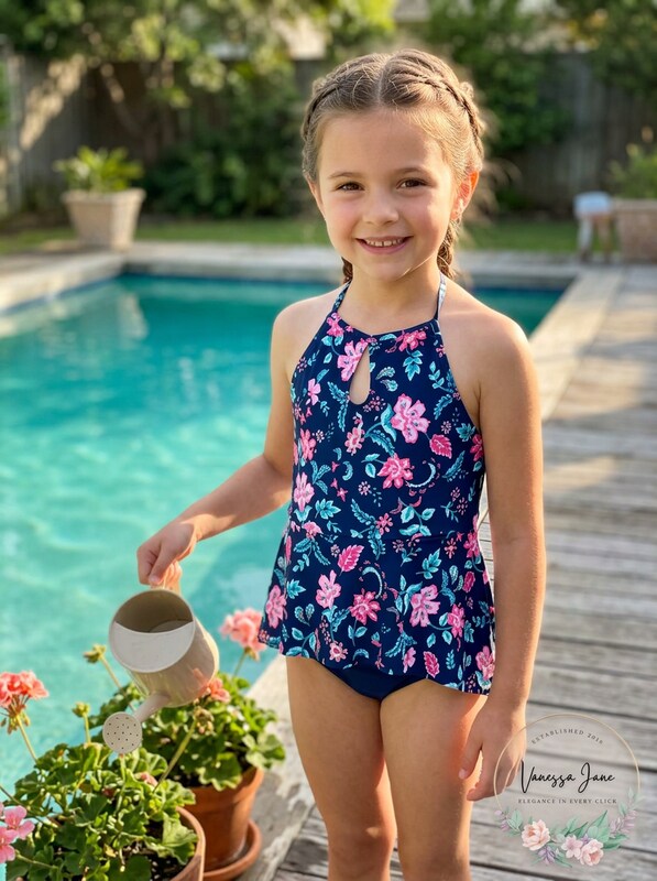 Summer Crush Big Girls Floral-Print Tankini Top Navy, Size 8