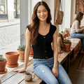 INC International Concepts Women's Cap-Sleeve Sweater Top Deep Black, Size Small