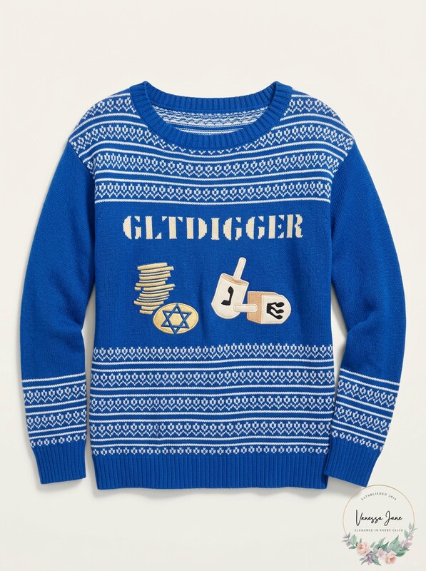 Isabellas Closet Womens Gelt Digger Ugly Hannukkah Sweater, Blue, Size Medium