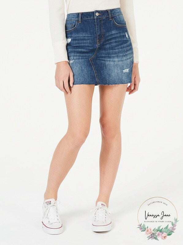Vanilla Star Womens Juniors Denim Raw Hem Mini Skirt, Size 11