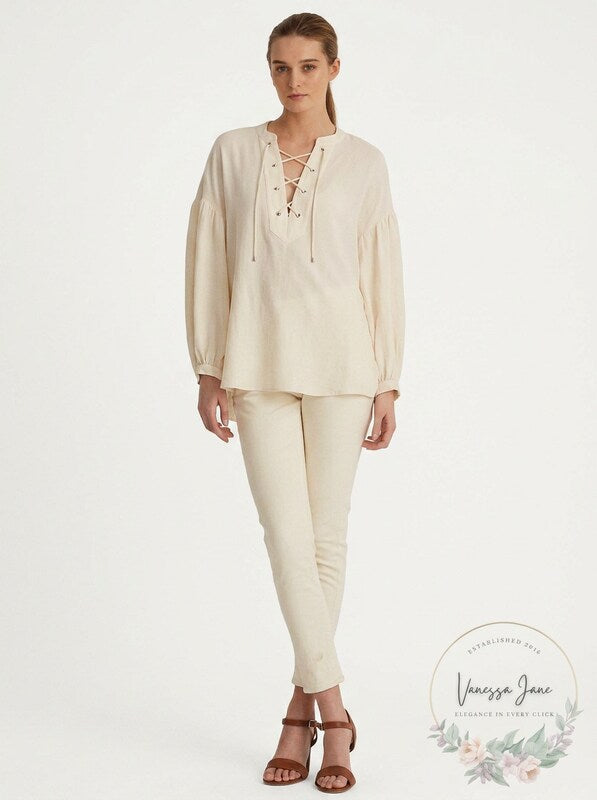 Lauren Ralph Lauren Lace-Up Double-Faced Tunic – Mascarpone Cream, Size XL
