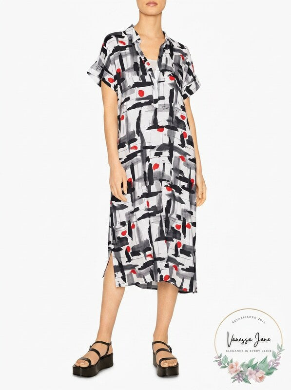 B New York Henley MIDI Abstract Print Dress, Size Large