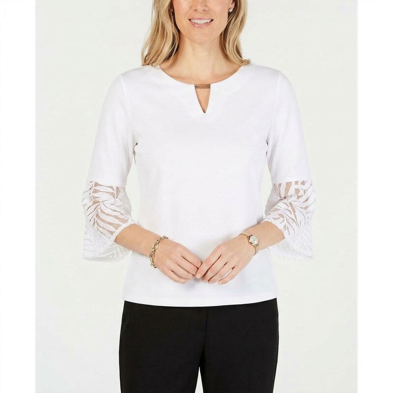 Jm Collection Keyhole Bell-Sleeve Top, Size Large