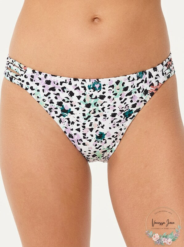 Salt + Cove Juniors Strappy-Side Hipster Bikini Bottoms-L/Leopard Multi