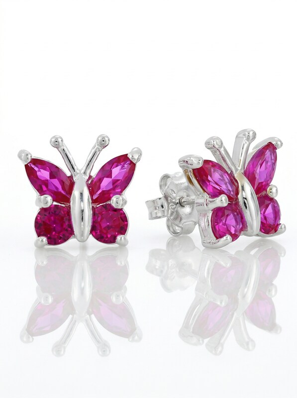 Amazon Collection Sterling Silver Gemstone Butterfly Stud Earrings