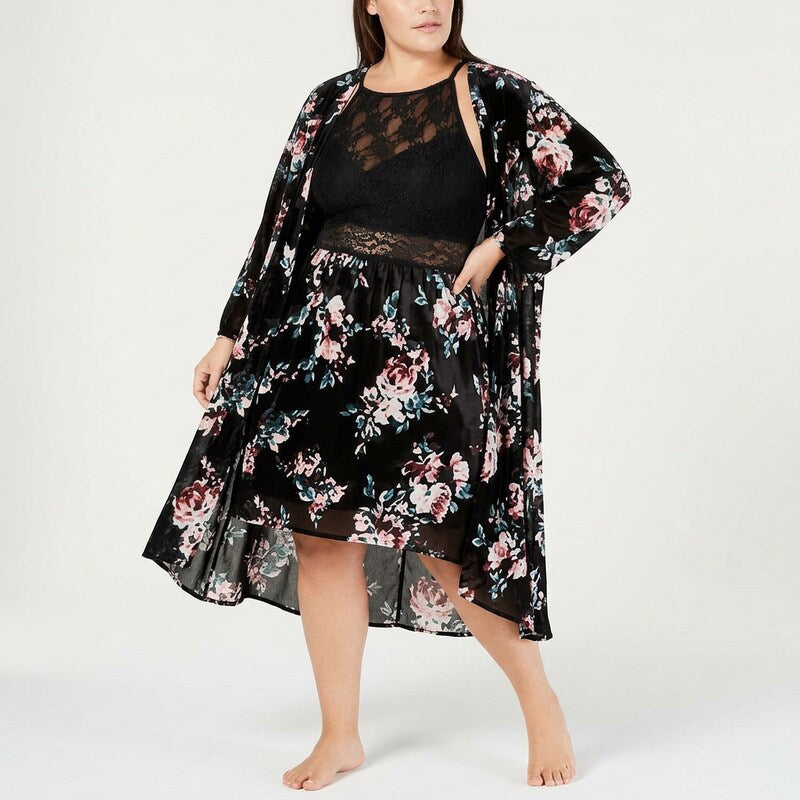 I.N.C. Women's Plus Size Printed Velvet Wrap Robe, Size 3X