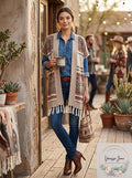 Fresh Womens Jacquard Aztec Print Cardigan Sweater With Fringe, Size Large