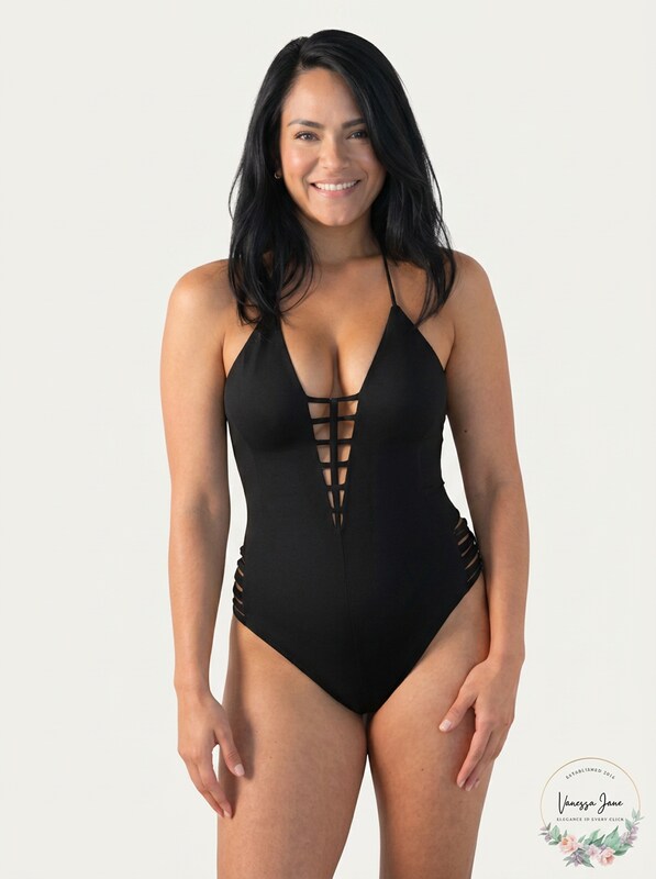 Bar lll Womens Halter Strappy Plunging One Piece Swimsuit