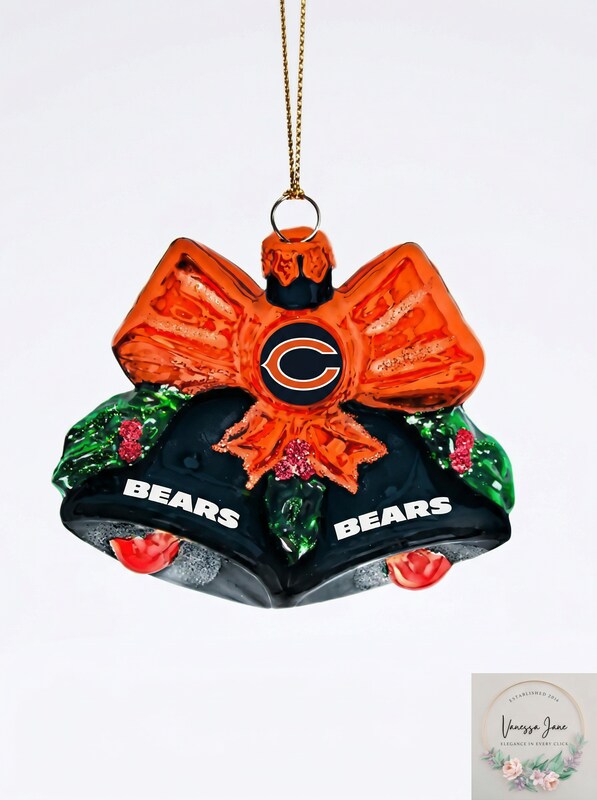 Chicago Bears NFL Blown Glass Holiday Bells Ornament