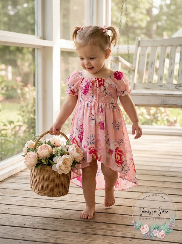 Rare Editions Girls Floral High-Low Dress, Size 2T