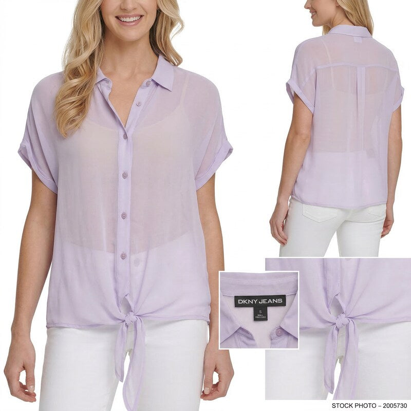 Dkny Jeans Sheer Tie-Hem Blouse, Size Small