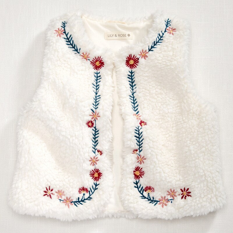 First Impressions  Girls Embroidered Faux Fur Vest, Size 3