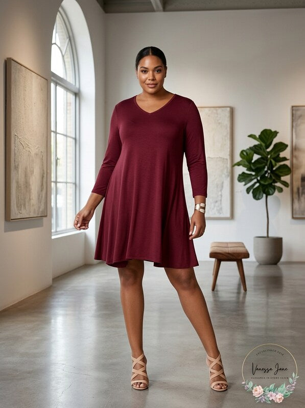Style & Co V-Neck A-Line Swing Dress, Size OX
