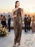 Calvin Klein Womens Metallic One Shoulder Evening Dress, Size 4