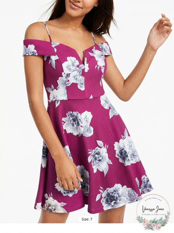 City Studios Juniors Off-the-Shoulder Floral-Print Dress, Size 7