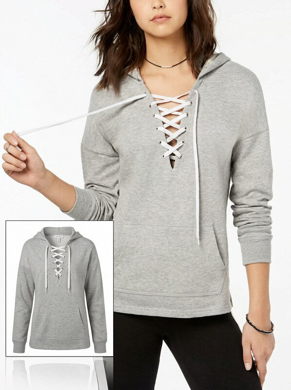 Material Girl Active Juniors Lace-Up Pullover Hoodie, Size Small