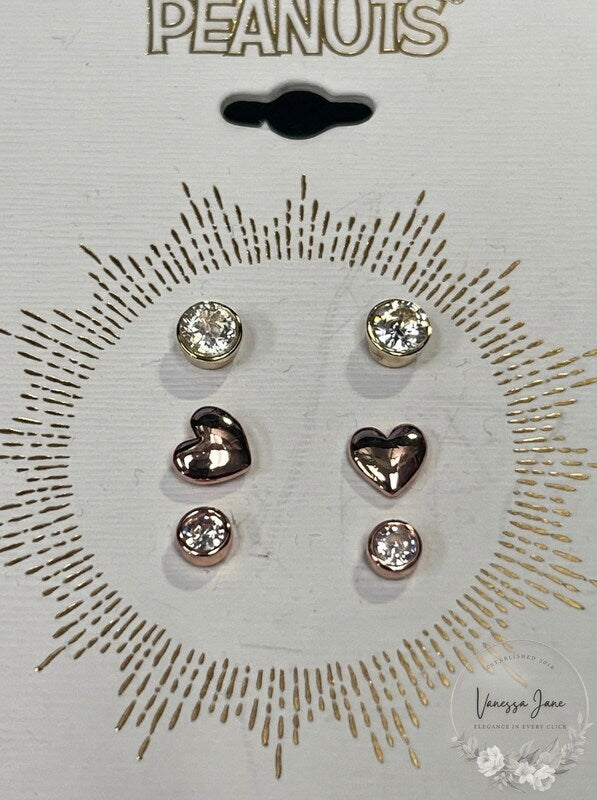Unwritten Three Pair Silver Plated Earring Set with Rose Gold