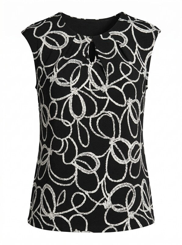 Kasper Womens Black Sleeveless Keyhole Blouse, Size PM