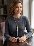 Inc Gold-Tone Imitation Pearl Fireball and Tassel Necklace