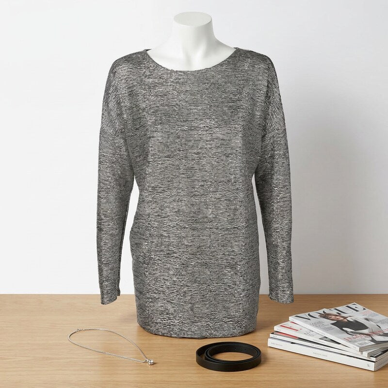 BAR III Womens Metallic Twist-back Long Sleeve Jewel Neck Top, Size Small