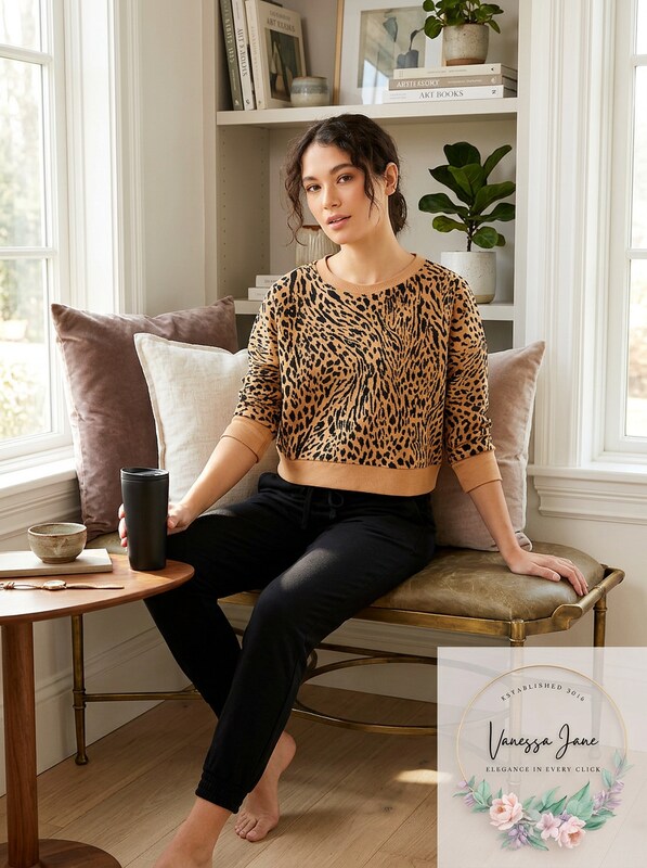 Jenni Cotton French Terry Lounge Top, Size Medium