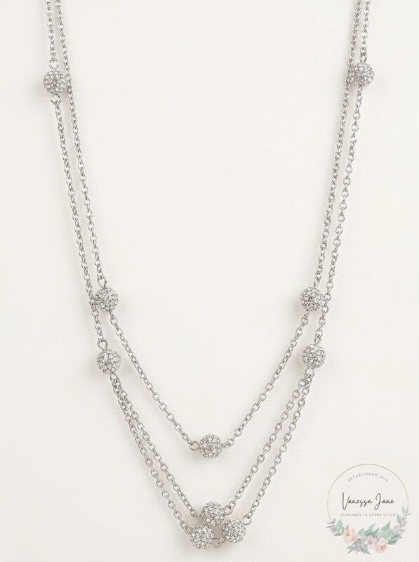 Inc Silver-Tone Pave Fireball Strand Necklace