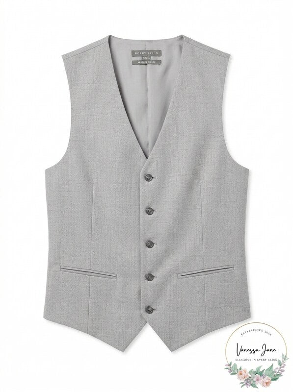 Perry Ellis Mens Texture Vest Brushed Nickel, Size XS