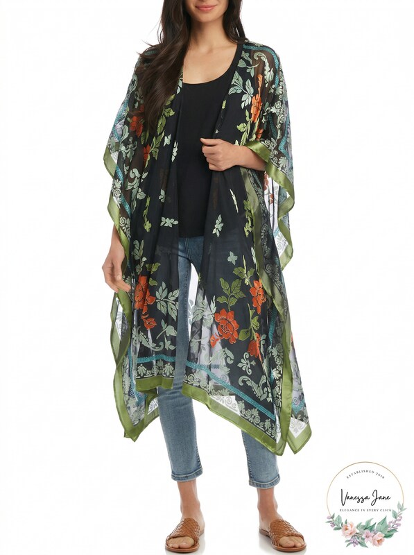 Karen Kane Womens Textured Floral Kimono, OS