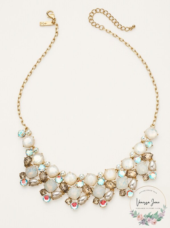 Inc Gold-Tone Stone and Glass Multi-Cluster Statement Necklace