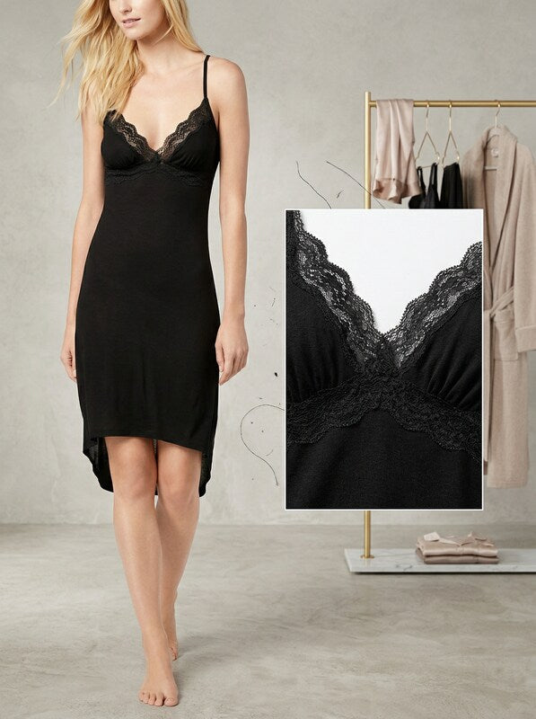 I.n.c. Lace-Neckline Ribbed Chemise, Size XS