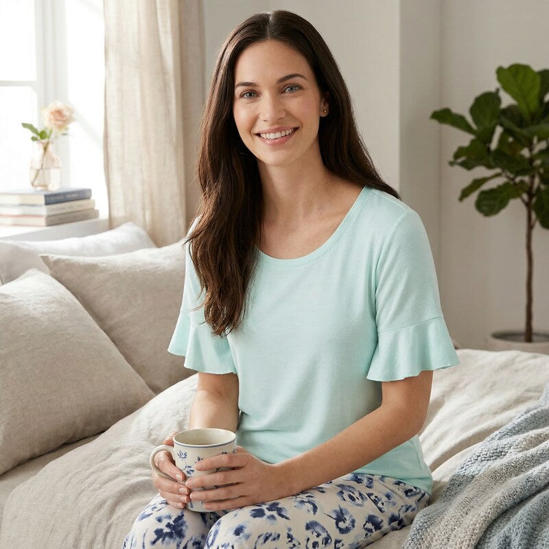 Hue Women's Solid Flounce-Sleeve Pajama Top, Size Small
