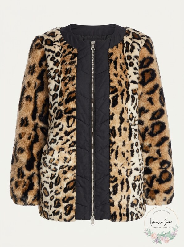 Donna Karan New York Leopard Print Faux Fur Jacket, Size Large