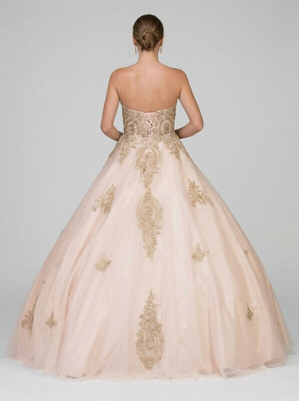Dancing Queen Juniors Rhinestone Appliqué Gown, XL/Blush