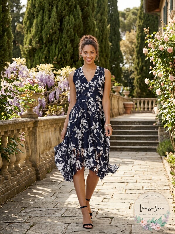 Taylor Women's Printed Lace Handkerchief-Hem Dress, Size 6