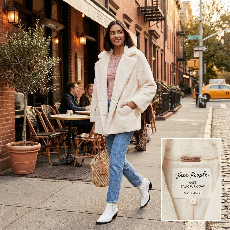 Free People Kate Faux Fur Coat, Size Large