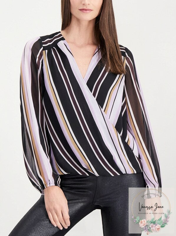 I.n.c. Petite Striped Surplice-Neck Top, Size PP
