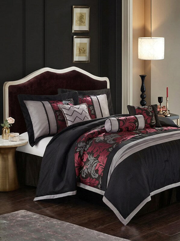 Nanshing Lincoln 7-Piece Comforter Set, Black, California King Bedding