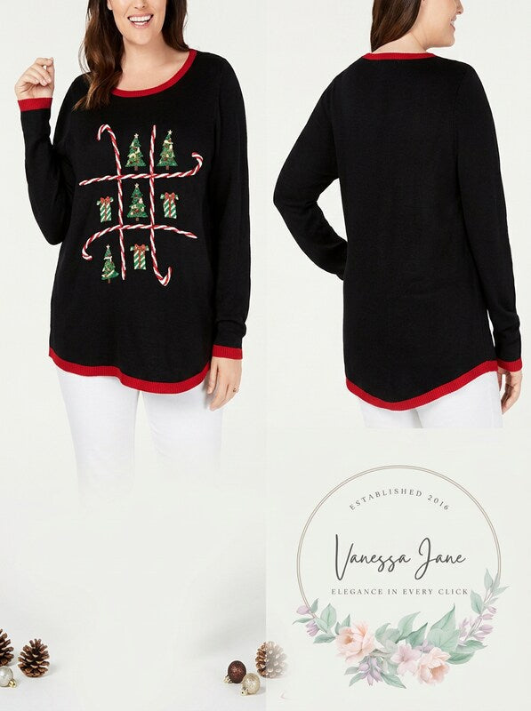 Karen Scott Women's Plus Candy Canes Holiday Party Christmas Sweater, Size 1X